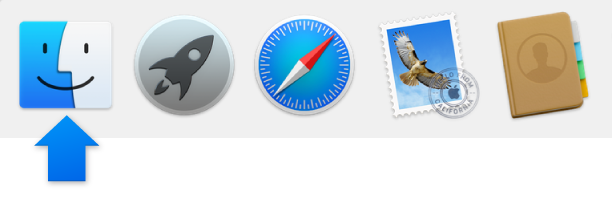 Capture d'écran de l'icône du Finder sur un Mac, montrant un rectangle bleu et blanc avec un visage souriant au centre. L'icône est utilisée pour lancer l'application Finder, qui permet aux utilisateurs de naviguer dans leurs fichiers et dossiers sur leur Mac.