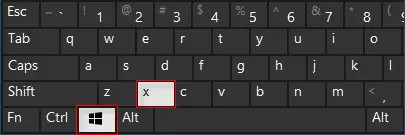 Combinaison de touche Windows + X