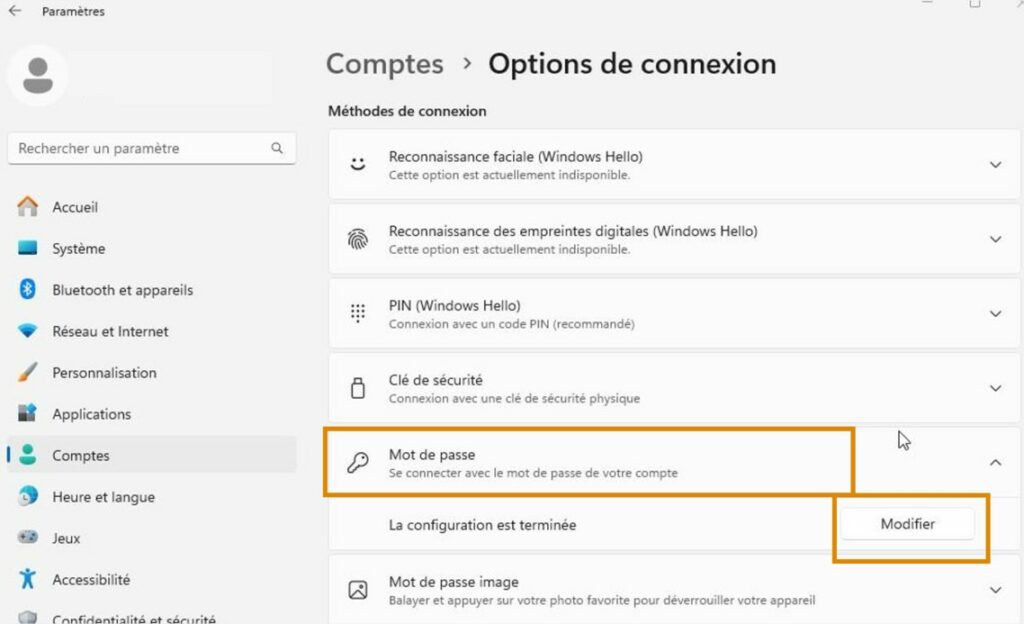 changer le mot de passe d'un compte utilisateur